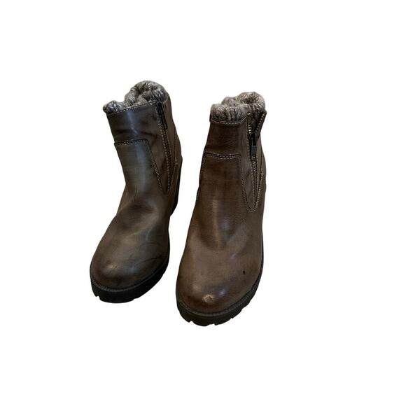 Nine West Brown Taupe Lining Sweater Zipper Block Heels Ankle Boots Size 7.5 - Picture 3 of 9